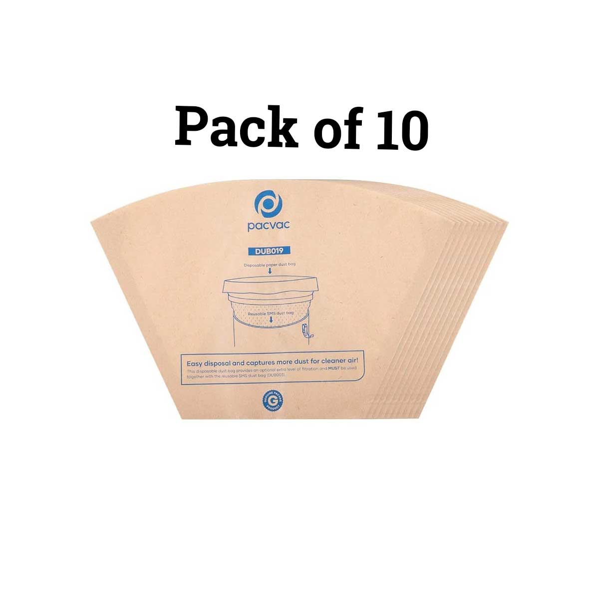 10 x Genuine Pacvac Superpro Disposable Paper Dust Bags
