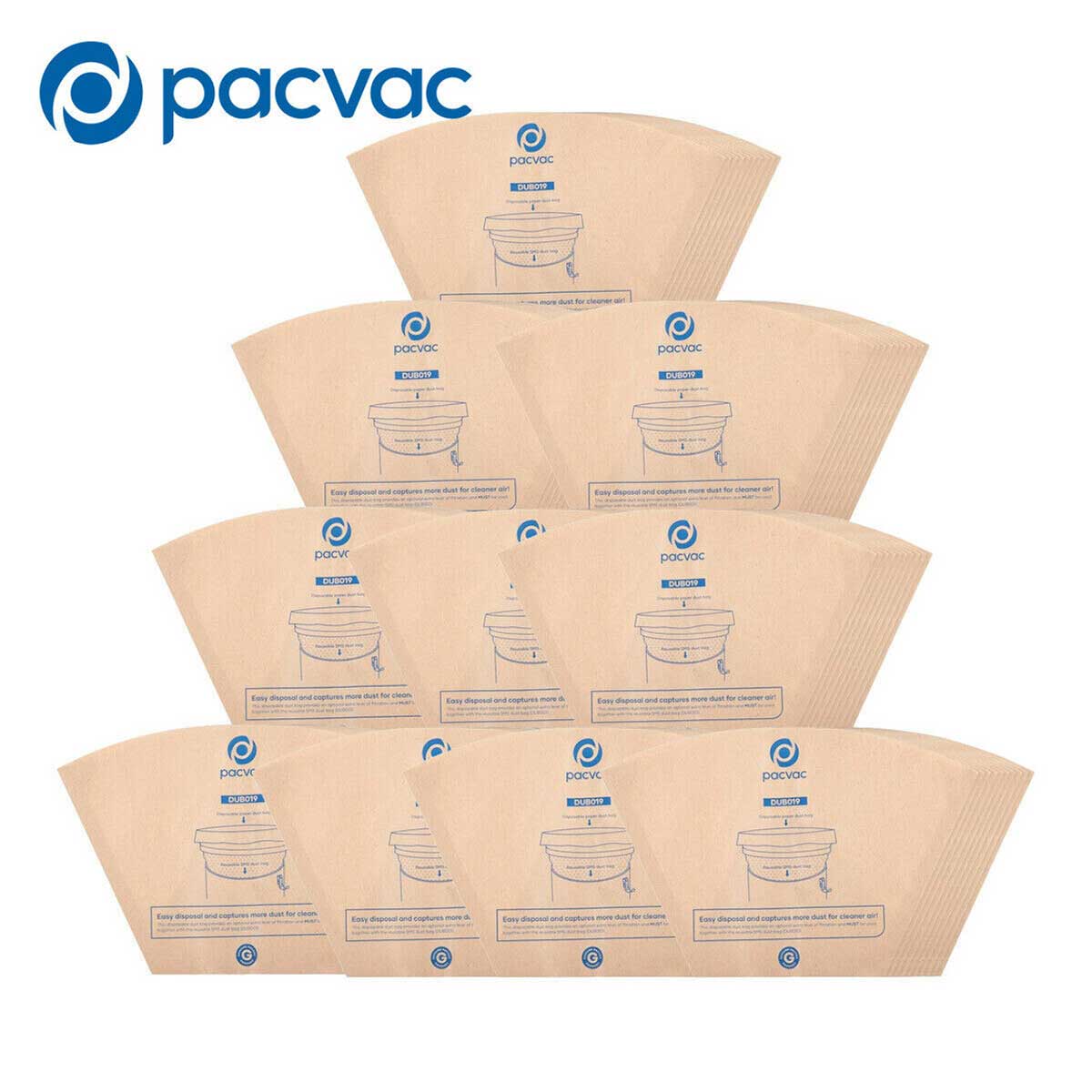 100 x Genuine DUB019 Pacvac Superpro Disposable Paper Dust Bags