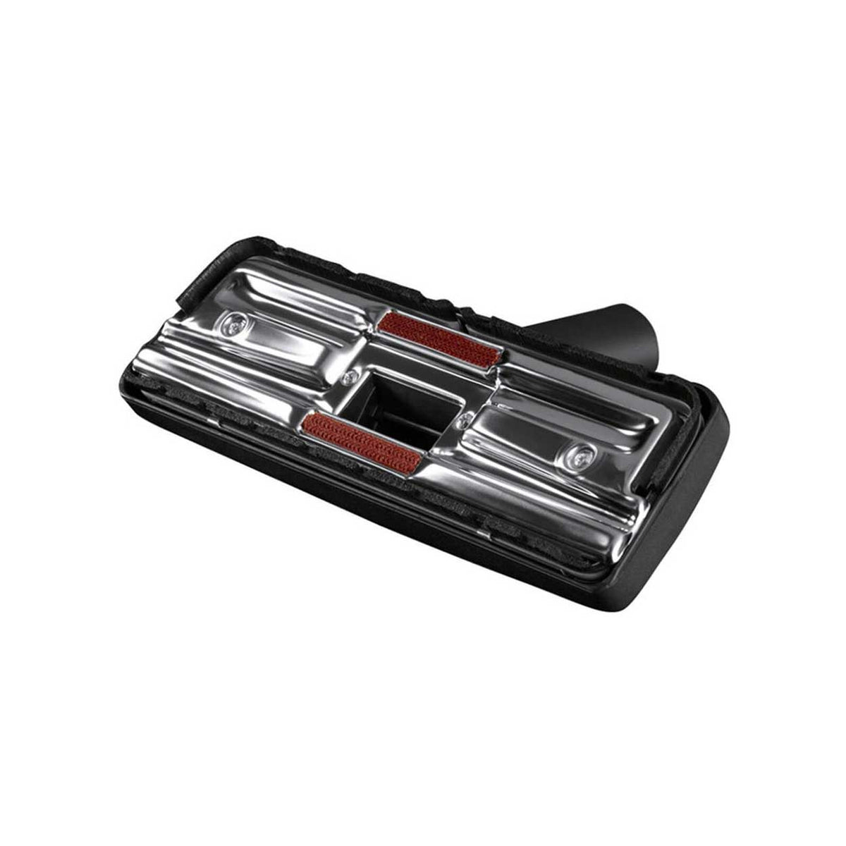 Underside of floor tool featuring dual red lint hair pickers.