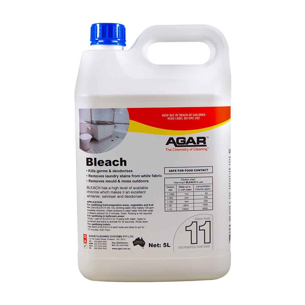 Commercial bleach for surface sanitising.