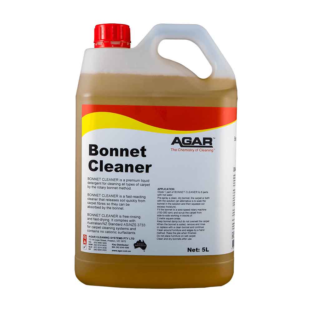 Rotary bonnet carpet cleaning solution for commercial carpets.