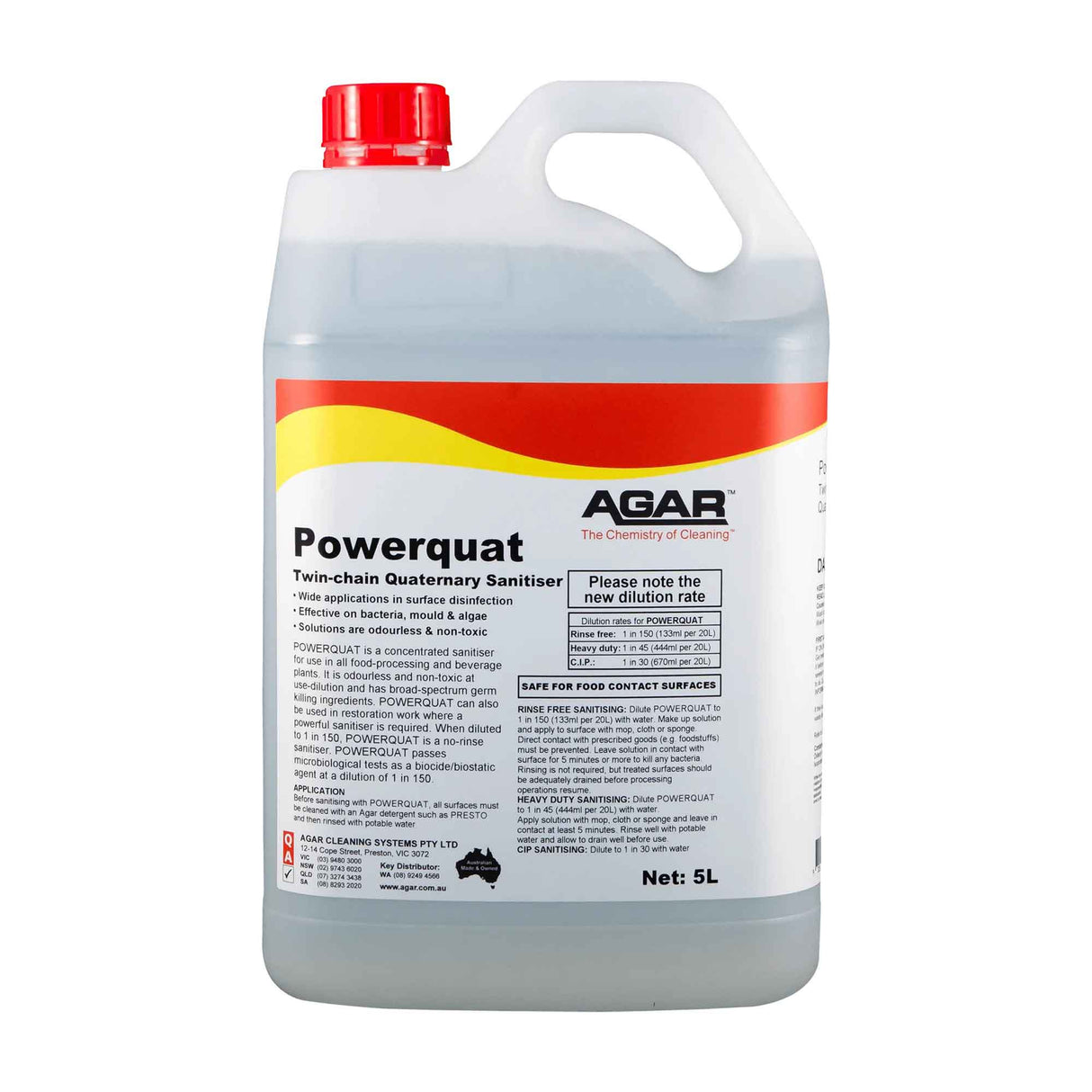 Agar Powerquat Twin-Chain Quaternary Sanitiser – Concentrated Sanitiser 5L
