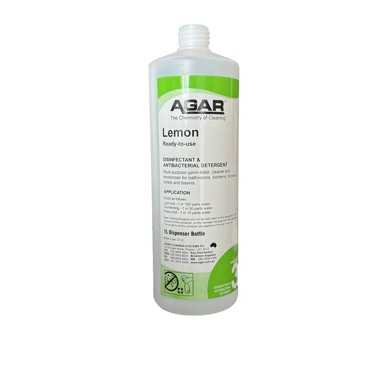 Agar Printed Bottle Lemon 1L for Safe Chemical Labelling