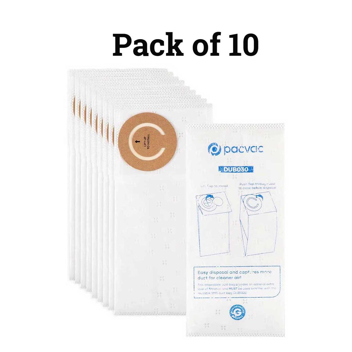 Bags for Pacvac Micron and Thrift, Vax VXCB-01, Synthetic Genuine Pack of 10