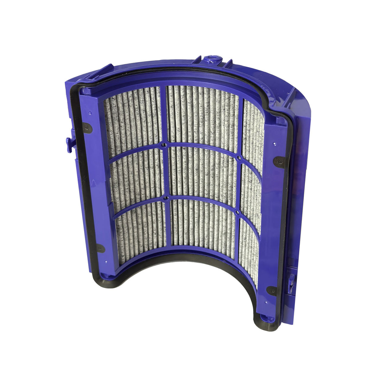 Comparison showing how the single-piece 2-in-1 filter replaces separate HEPA and carbon components in Dyson TP09 and HP09 machines.