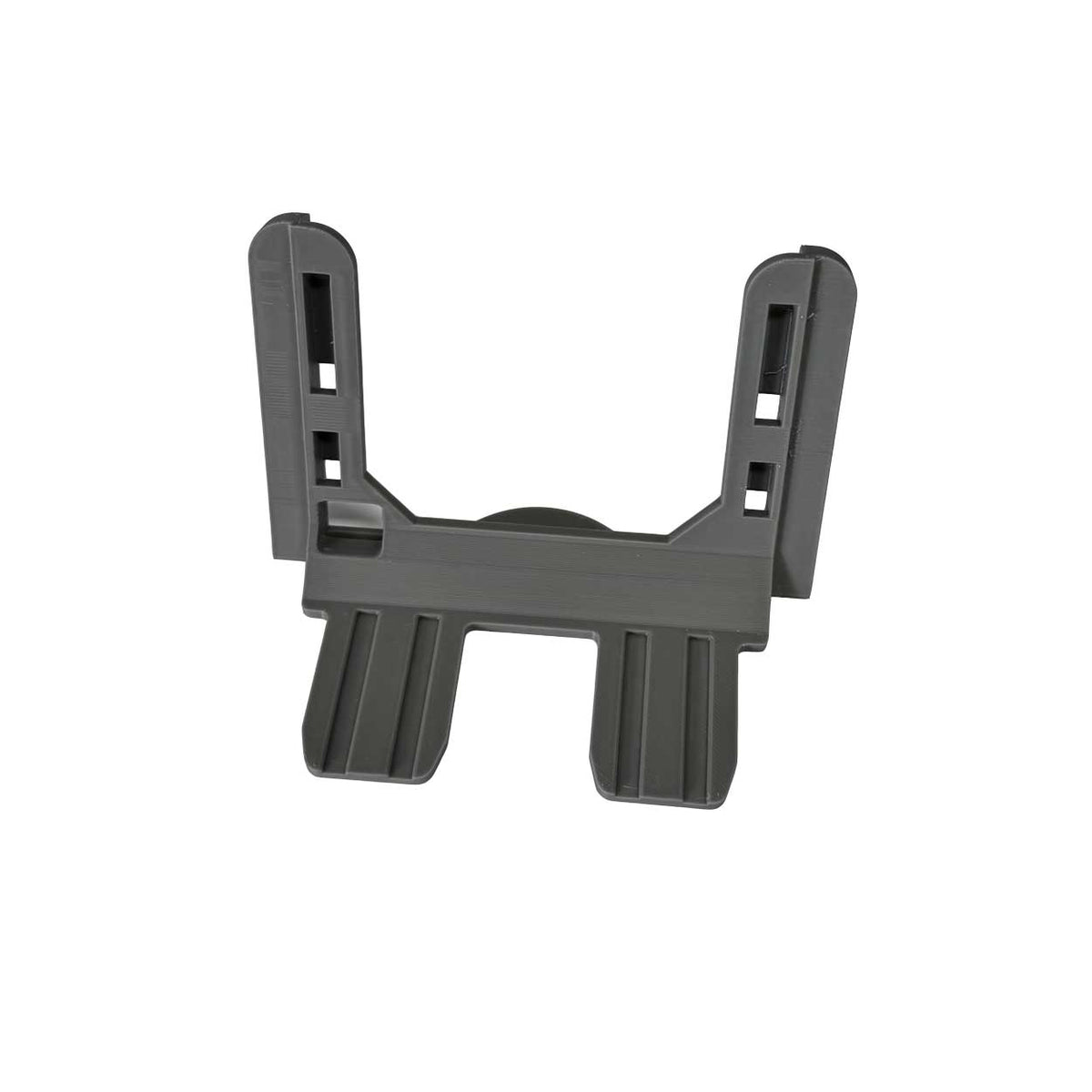 Close up of the guide rails on a replacement dust bag holder for Hoover barrel vacuums.