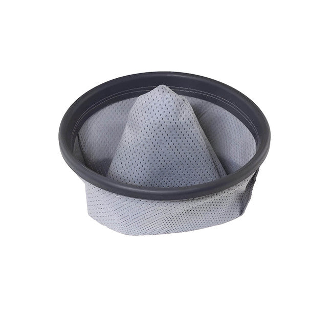 A gray Pacvac Superpro reusable cone dust filter bag with a black rim.