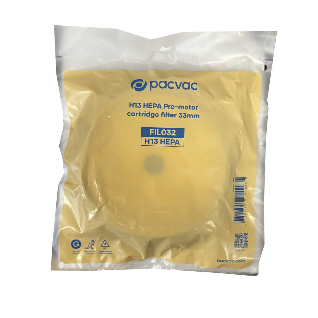 Pacvac Glide 300 Vacuum Cleaner H13 HEPA Pre Motor Cartridge Filter (FIL032)