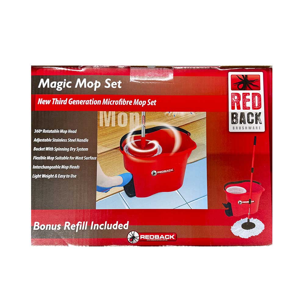 Magic Spin Mop Bucket & Refill 360 Degree Rotation Set Redback