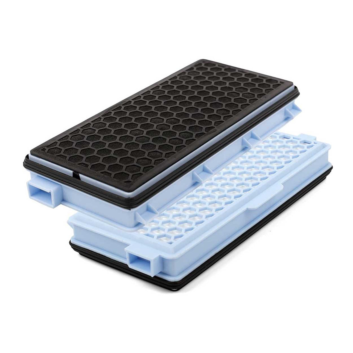 Black activated carbon HEPA filter cartridge for Miele vacuum cleaners.