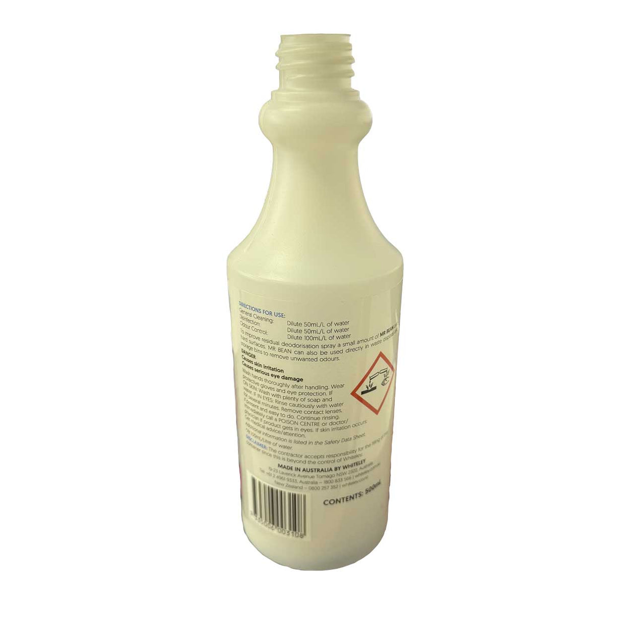 White spray bottle with label on a white background