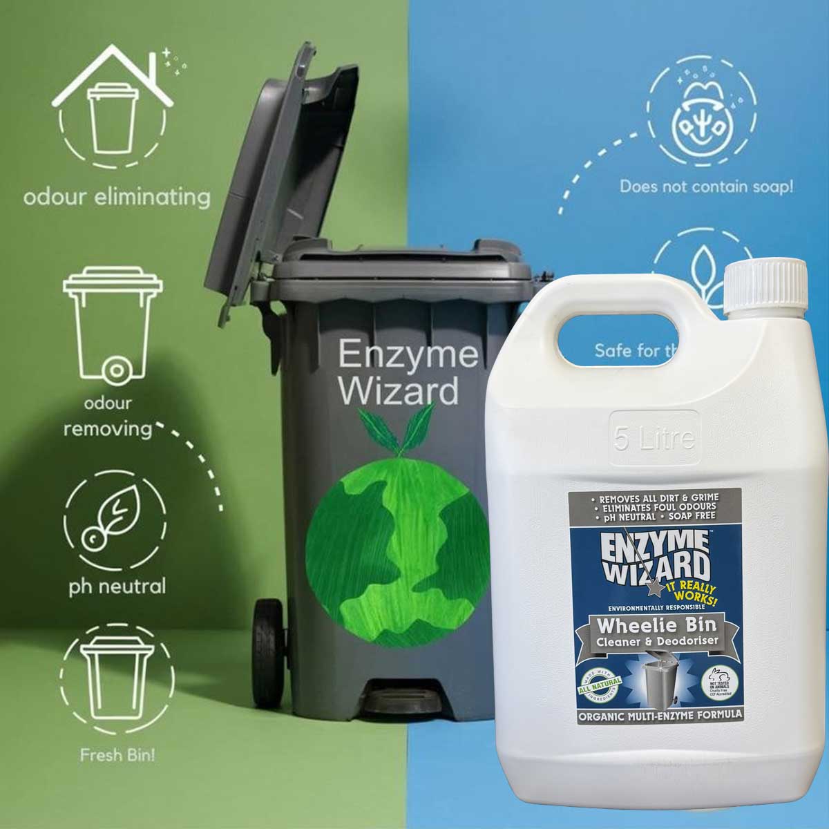 Wheelie Bin Cleaner and Deodoriser Enzyme Wizard 5Lt