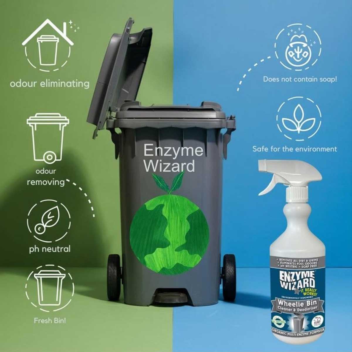 Wheelie Bin Cleaner and Deodoriser Enzyme Wizard 750ml