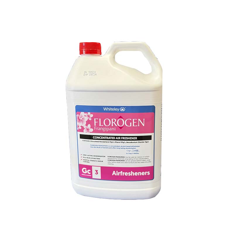 Whiteley Florogen Frangipani 5L Alcohol-Based Deodoriser and Bacteria Killer