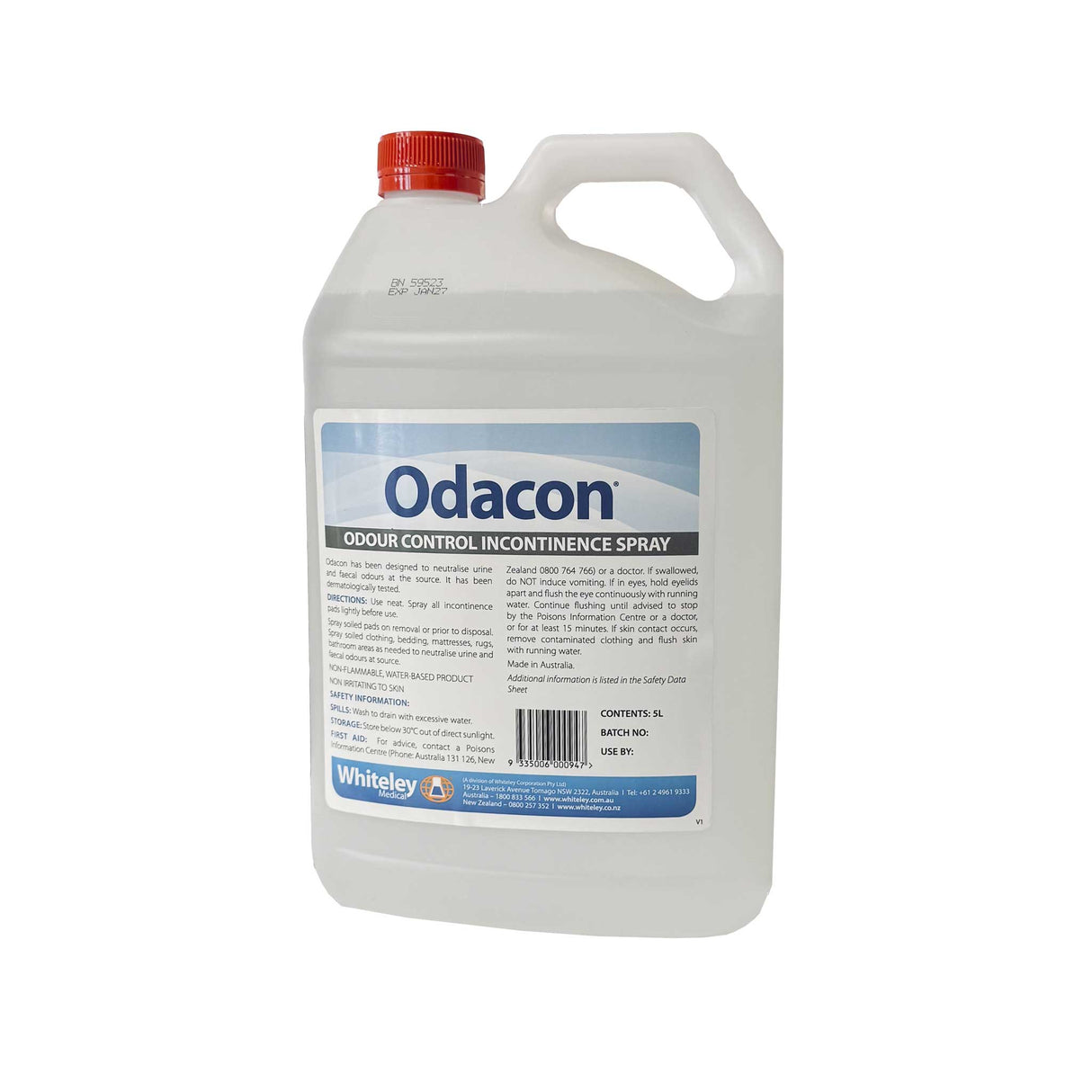 Whiteley Odacon Odour Control Incontinence Neutraliser – 5 Litre Bulk Bottle for Medical & Aged Care Use