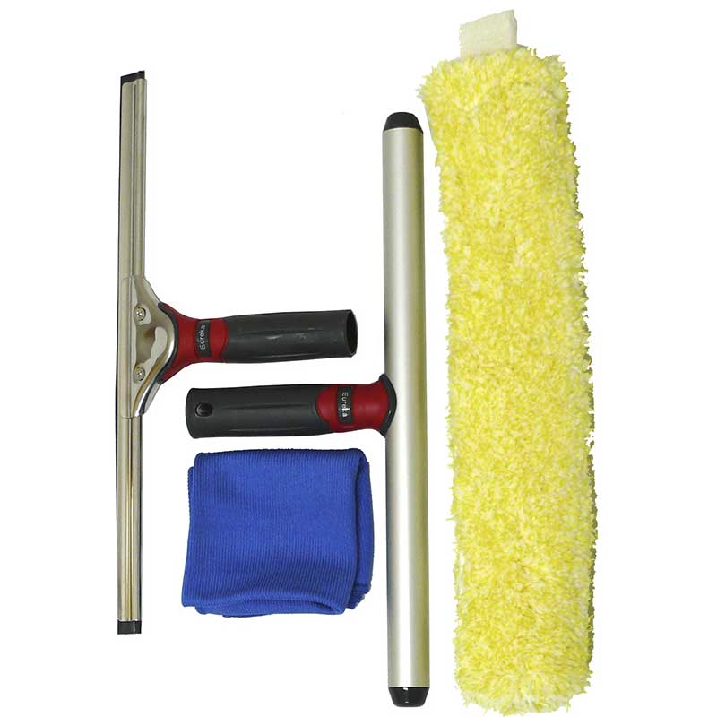 Window and glass cleaning kit with T bar and squeegee