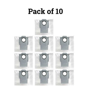 Pack of 10 white synthetic vacuum bags for Roborock S7 MaxV Ultra.