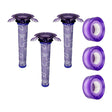 Set of 3 purple star-top pre-filters and 3 HEPA exhaust filters for Dyson Advanced V7 and V8.