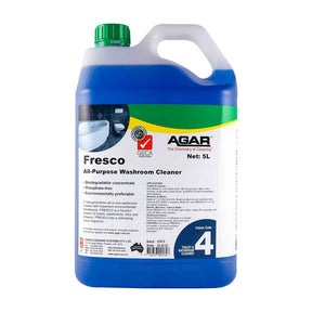 A blue bottle of Agar Fresco All Purpose Washroom Cleaner 