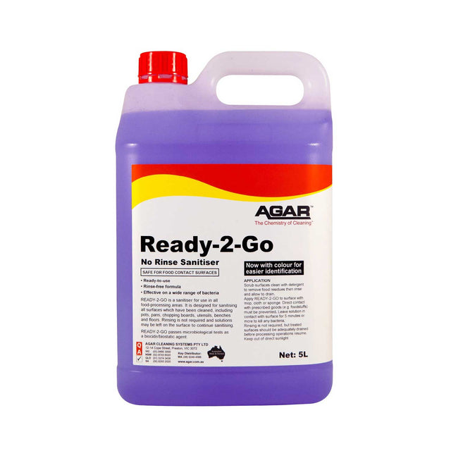 Agar Ready 2 Go rinse-free food safe sanitiser for commercial kitchen surfaces.