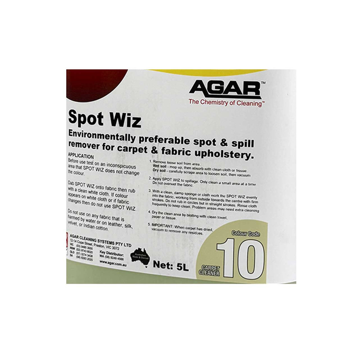 Agar Spot Wiz Carpet - Upholstery Stain Spot Cleaner 5Lt