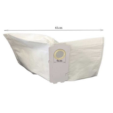 MyVac dust extractor collection bag opened out beneath a length measurement guide