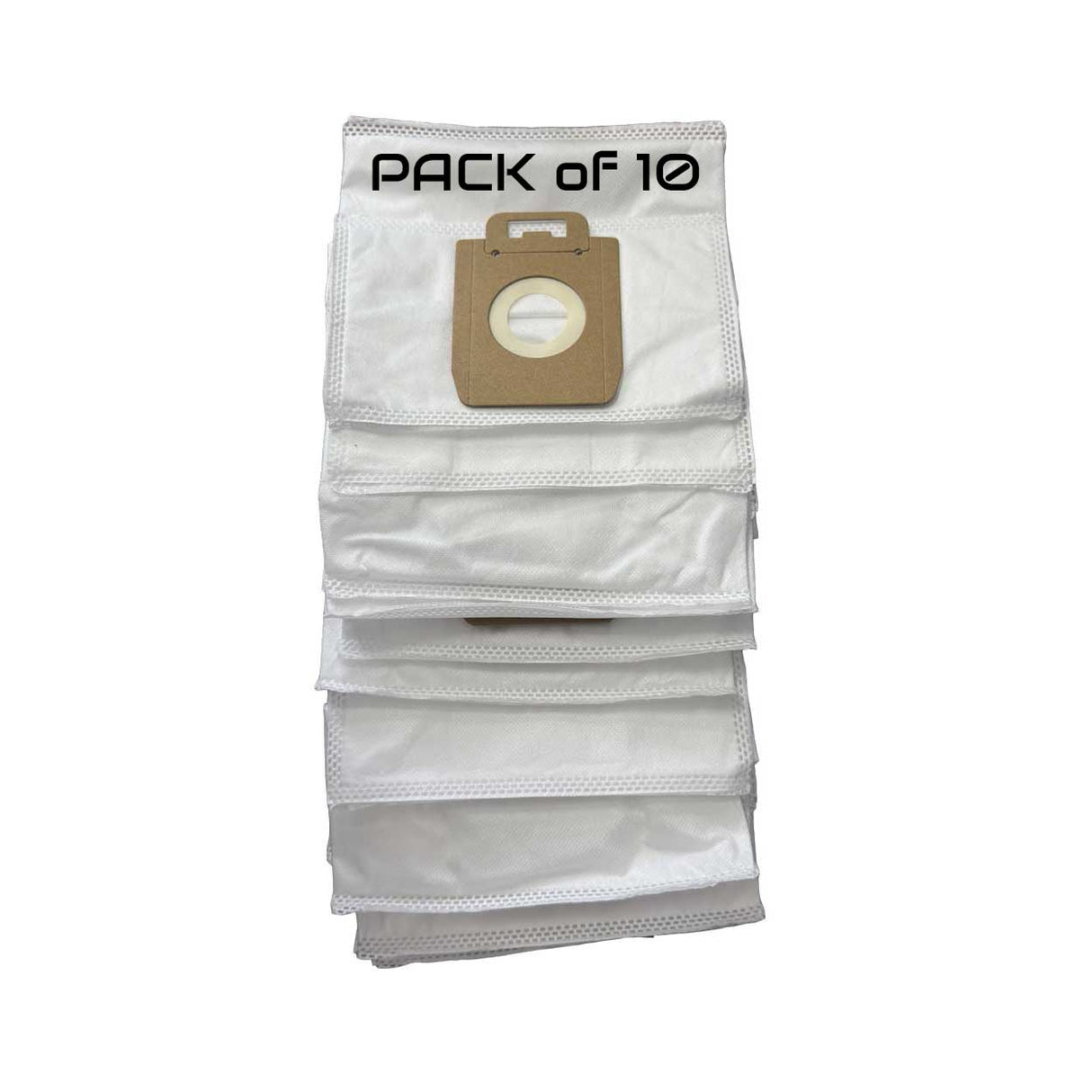 10-pack of Nilfisk synthetic vacuum bags with 7-layer filtration and rubber seal collar