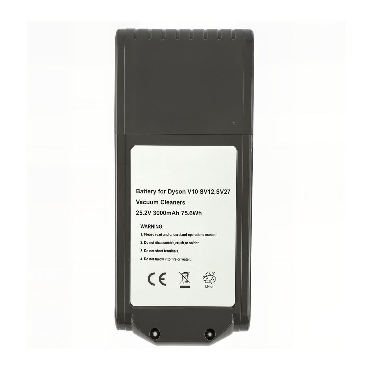 Underside of Dyson V10 battery showing screw mounts