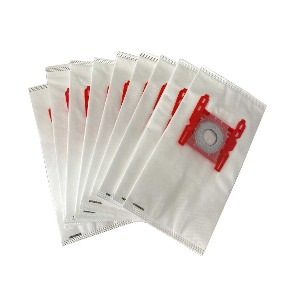 Overhead view showing the complete set of 10 compatible Bosch G ALL synthetic cleaner bags.