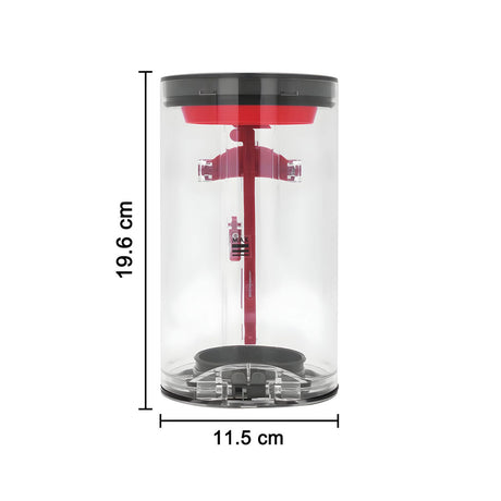Clear plastic replacement dust bin for Dyson V10 vacuum cleaner with dimensions 