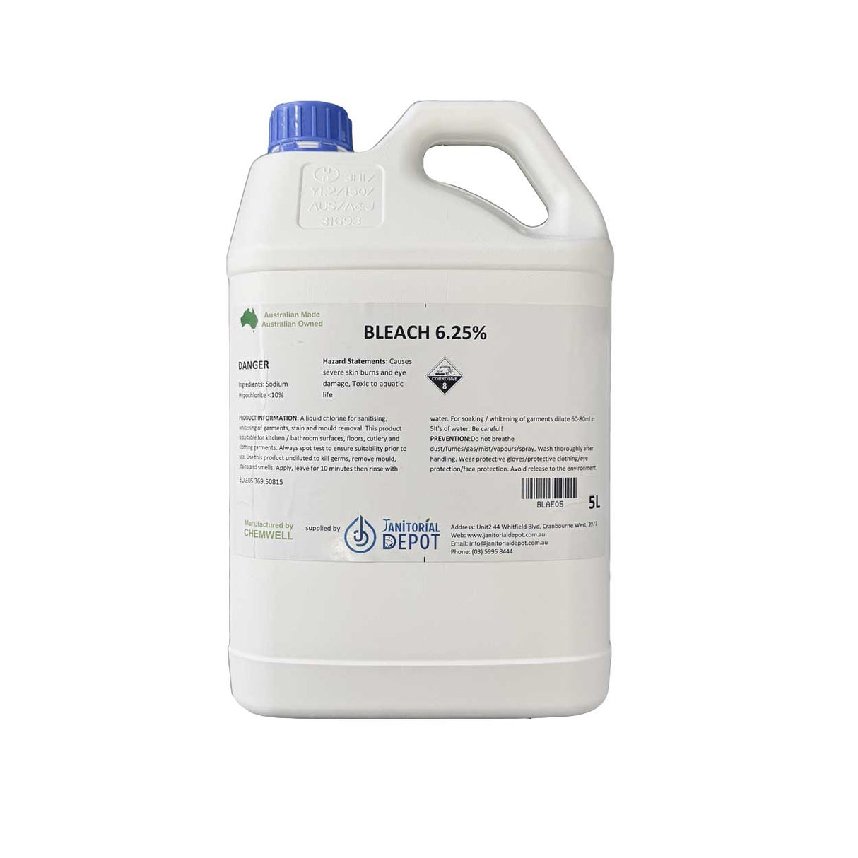 Chemwell Bleach 6% 5Lt – Commercial Grade Disinfectant & Cleaner