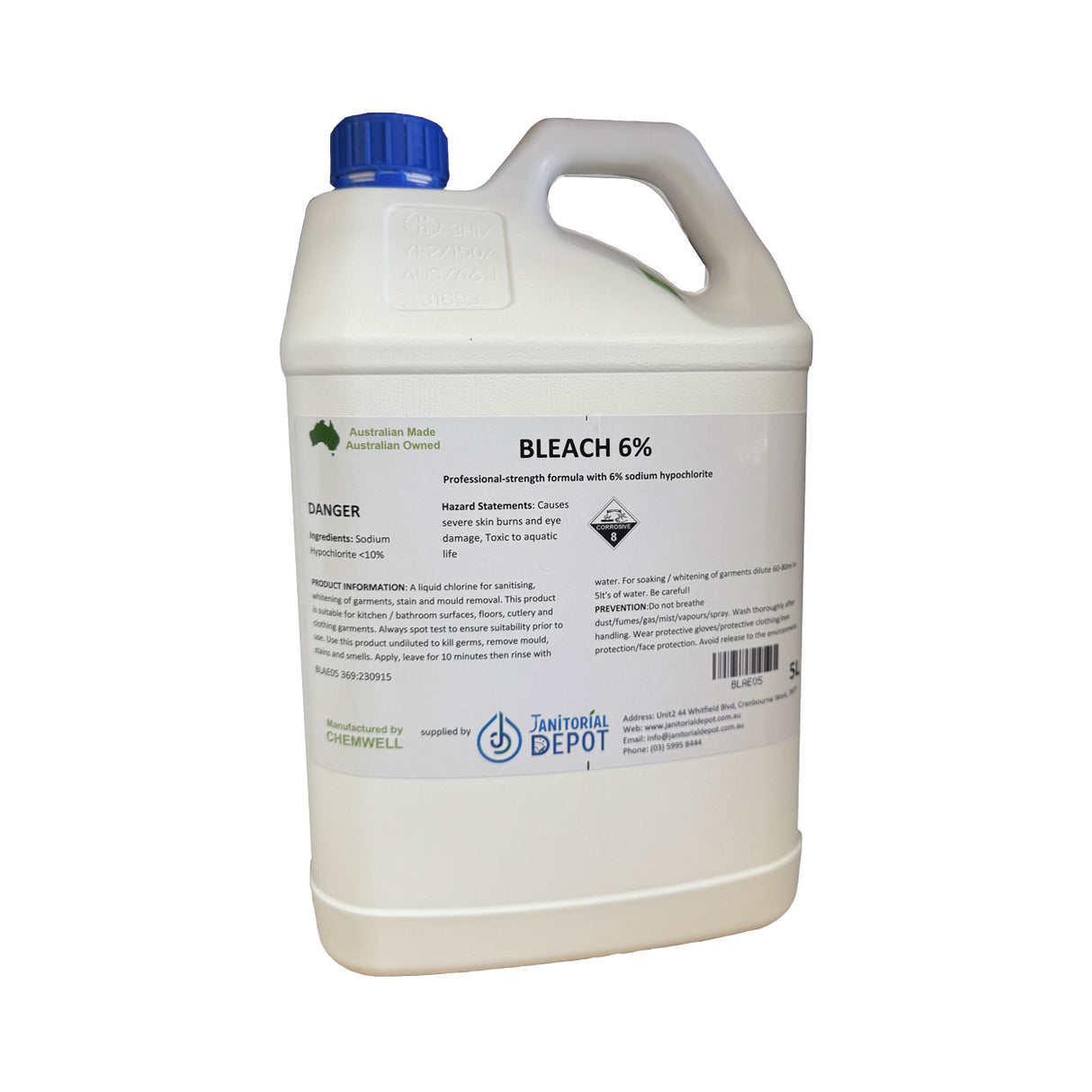 Chemwell Bleach 6% 5Lt – Commercial Grade Disinfectant & Cleaner