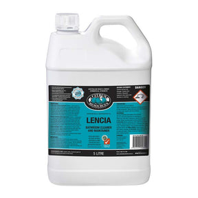 Citrus Resources Lencia 5Lt bottle for commercial bathroom cleaning. Spray and forget technology for dissolving bathroom soap scum