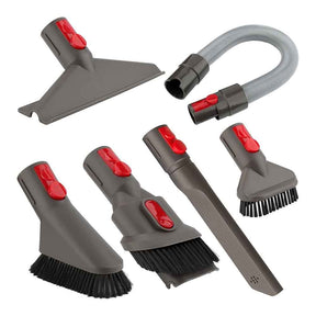 6-piece Dyson compatible car cleaning kit with extension hose and detailing tools.