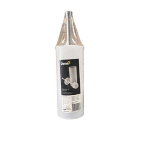 Oates enclosed toilet brush set with tough white bristles.