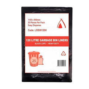 Thick black LDPE bin bags for 120 litre commercial bins