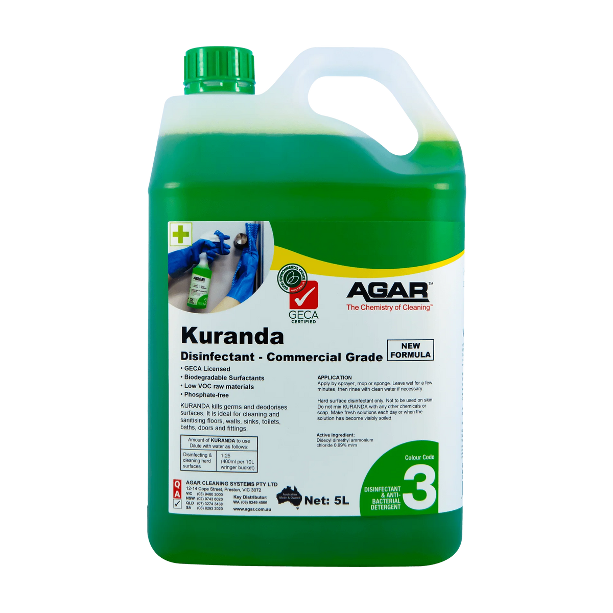 Agar Kuranda GECA certified green commercial grade disinfectant 5Lt container.