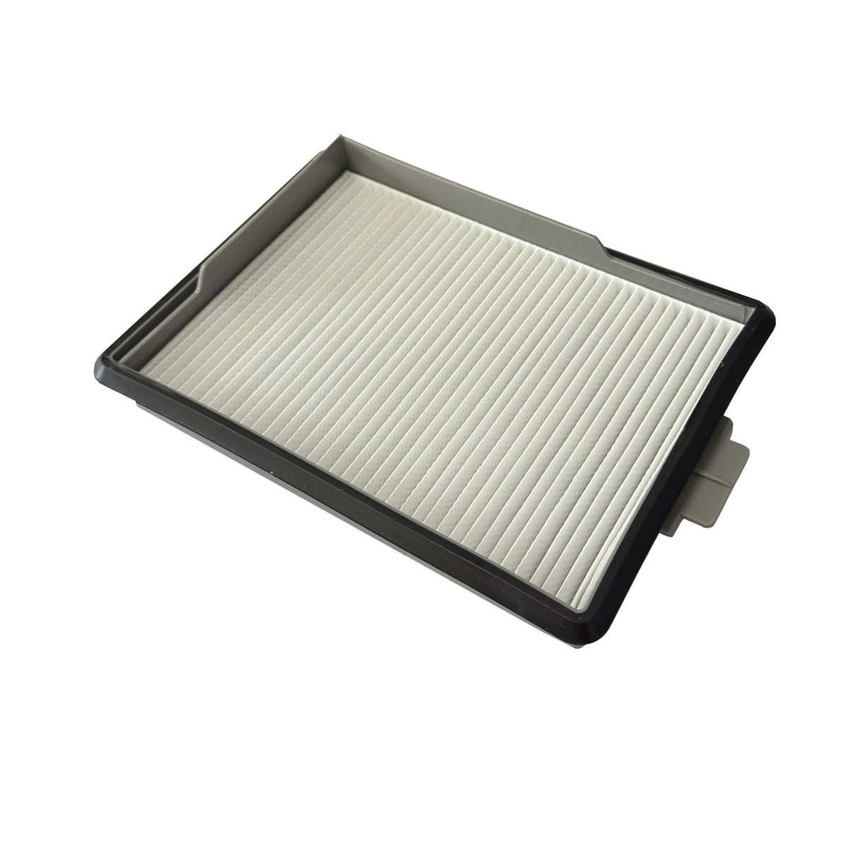 White pleated fine dust filter with black frame for Miele Boost CX1.