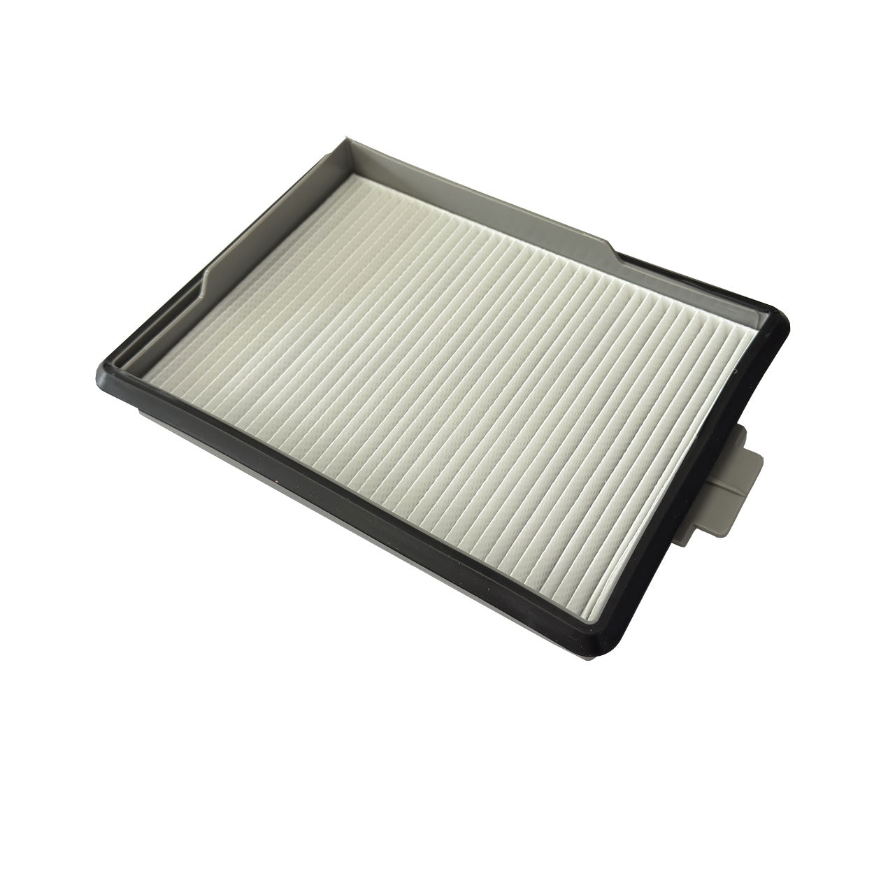 White pleated fine dust filter with black frame for Miele Boost CX1.