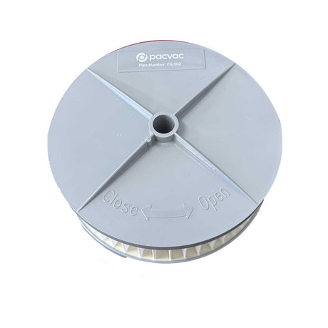 Pacvac Pre-Motor Cartridge Filter 68 mm grey (FIL002) displayed with twist-lock housing