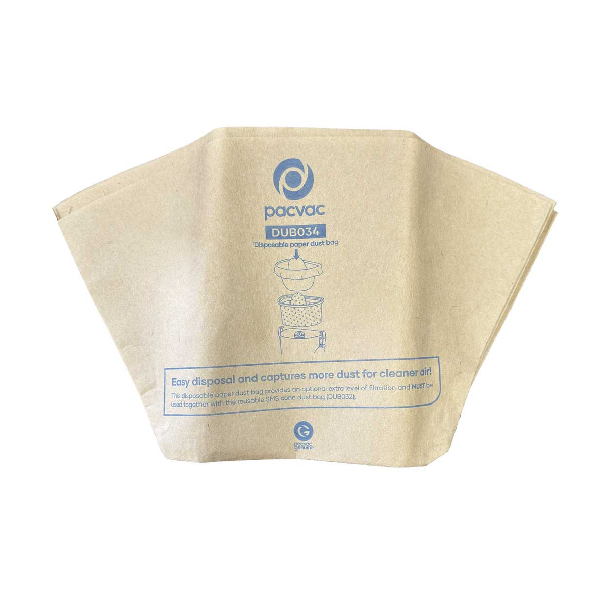 Pacvac Velo Disposable Paper Dust Vacuum Cleaner Bags 10pk, Genuine