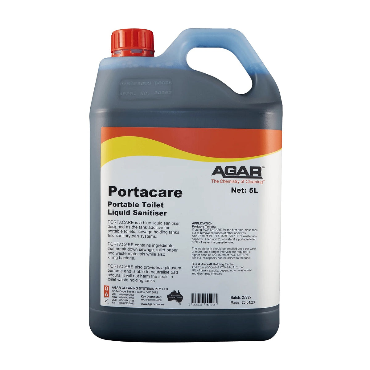 Agar Portacare Portable Toilet Liquid Sanitiser 5Lt