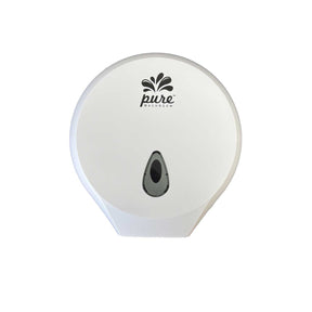Pure Washroom single jumbo toilet roll dispenser in clean white ABS plastic