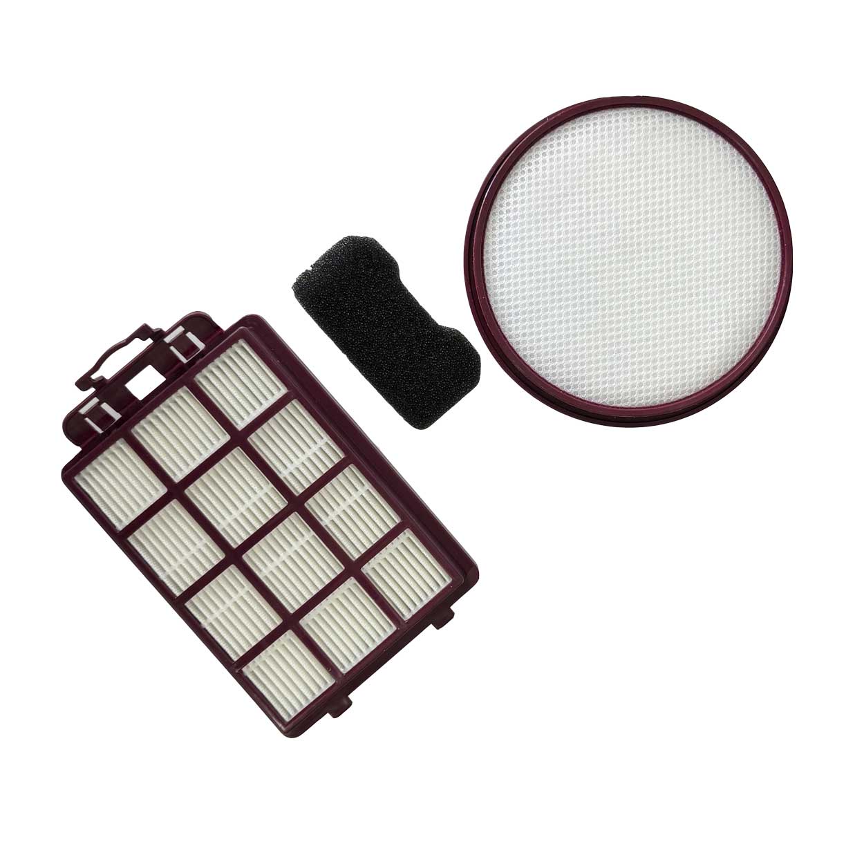A set of Hoover Regal HEPA 9011ph filters including a rear exhaust HEPA filter and a canister filter, both with a purple frame.