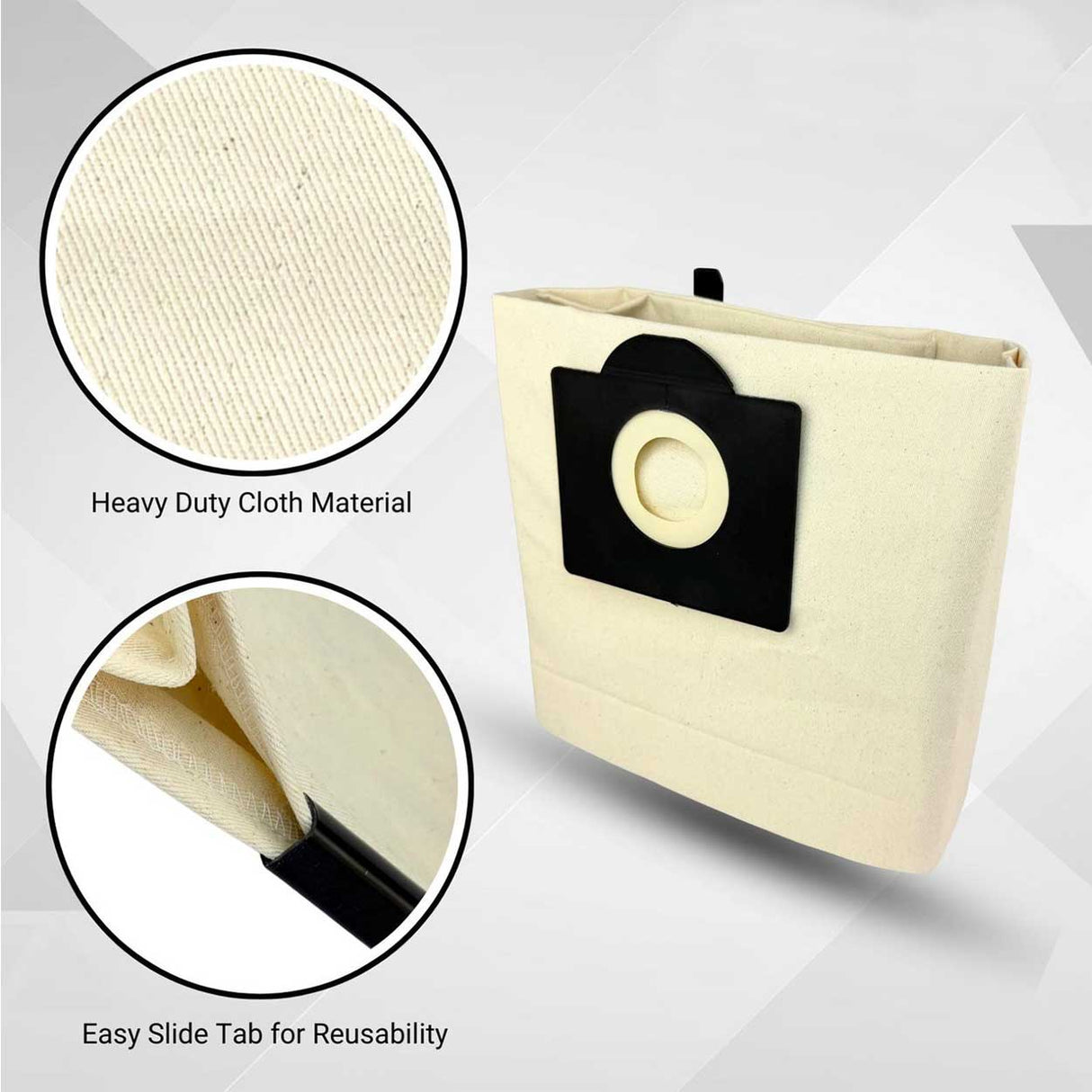 Cloth vacuum bag showing inlet collar for Karcher wet and dry vacuums