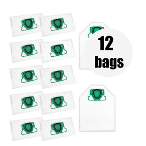 12-pack of compatible Vorwerk Kobold VK200 synthetic vacuum cleaner bags and 2 filters