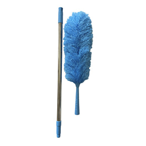 Flexible dusting wand bent to clean top of ceiling fan