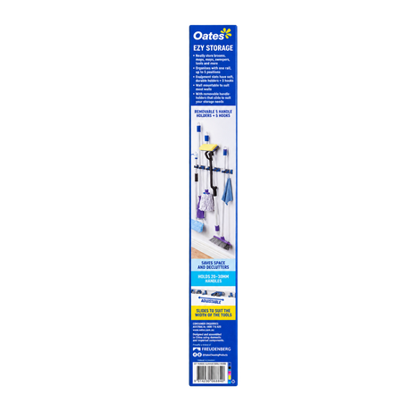 Oates Ezy Storage handle holder packaging showing broom and mop storage applications