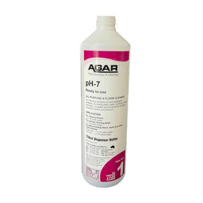 Agar pH-7 Code 1 pink printed empty squirt bottle for neutral floor detergent use.